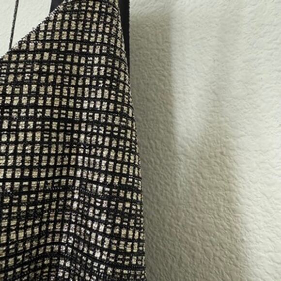 EVERLY Slip Mini Dress Metallic Grid Black Silver Strappy A-Line Cocktail L - Picture 5 of 6